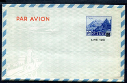 Z3516 SAN MARINO 1952 Aerogramma PROVVISORI Lire 120 Su 55 Blu (Filagrano A7), NUOVO, Ottime Condizioni - Postal Stationery