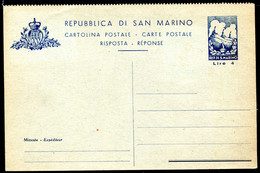 Z3519 SAN MARINO 1947 Cartolina Postale TRE PENNE Lire 4 Azzurro Su Verdino (Filagrano C24B), NUOVA, Valore Catalogo € 1 - Postal Stationery