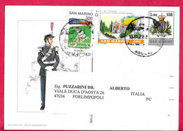 SAN NARINO - CARTOLINA POSTALE UNIFORMI CON REPIQUAGE PRIVATO (CAT.INT. 5) "PERCHE' NON MI PORTI..." - VIAGGIATA - Postal Stationery