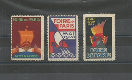 VIGNETTES FOIRE DE PARIS  3 DIFFERENTES 1927/1928/1935 - Tourism (Labels)