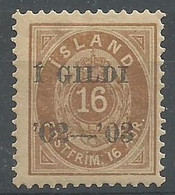 Islande 1902 28 * 16 Aur Bistre Surcharge 1 Gildi - Unused Stamps