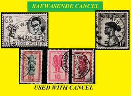 (°) BAFWASENDE BELGIAN CONGO  CANCEL STUDY [4] COB 237+280+283+288+332 X 5 STAMPS SELECTION 1942/1955 PERIOD - Abarten Und Kuriositäten