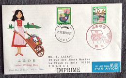 JAPON Lapins, Lapin, Rabbit, Conejo. Yvert N° 1776 Journée De La Lettre 1989. Lettre Ayant Circulée Vers La France - Lapins