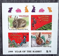 PHILIPPINES-PILIPINAS Lapins, Lapin, Rabbit, Conejo. Année Du Lapin 1999 Feuillet NON Dentelé. ** Neuf Sans Charnière - Conejos