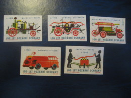 Pozarni Ochrany Firemen Fireman Fire Truck Van Firefighter Pompier Pompiers 5 Poster Stamp Vignette CZECHOSLOVAKIA Label - Sapeurs-Pompiers