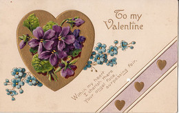 3475 – Valentine Greetings – Heart Flowers – Embossed – Vintage - VG Condition – 2 Scans - Saint-Valentin