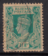 1½as Turquoise Green , Used Burma 1938 - 1940, KGVI And Nagas, (Half Serpent) SG23 - Bahreïn (...-1965)