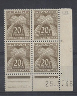 TAXE N° 77 - BLOC De 4 COIN DATE - NEUF SANS CHARNIERE - 25/3/46 - Strafport