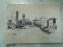 Cartolina "TERRACINA Piazza Municipio E Foro Emiliano" Disegno Di P. Pennarella - Latina