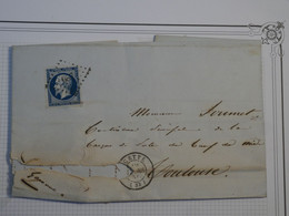 BM2 FRANCE  LETTRE   1858 SETE A TOULOUSE   +NAPOLEON N° 14 FONCé +AFFRANCH. INTERESSANT+++ - 1853-1860 Napoleone III