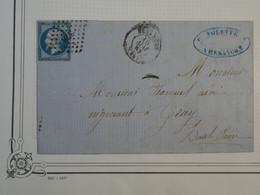 BM2 FRANCE  LETTRE 1862 BESANCON A GRAY   +NAPOLEON N° 14 LOS.  +AFFRANCH. INTERESSANT+++ - 1853-1860 Napoleon III