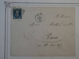 BM2 FRANCE BELLE  LETTRE 1860 REIMS A PARIS    +NAPOLEON N° 14 LOS.  +AFFRANCH. INTERESSANT+++ - 1853-1860 Napoleone III