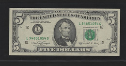 Etats Unis D'Amérique, 5 Dollars, 1988 Federal Reserve Notes - Small Size 1988 Series - Federal Reserve (1928-...)