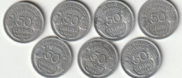 Lot De 50 Cts Morlon Alu 1941+1944+1945+1945B+1946+1946B+1947 - 100 Francs