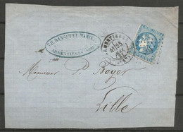 France - Type Cérès - N°46B - 20c. Bleu - Obl. PC Du GC 168 ARMENTIERES (Nord) - 1870 Bordeaux Printing