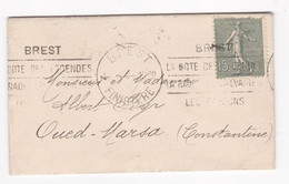 Brest Finistère Pour Mr Byr à Oued Marsa, 3 Cachet, Brest Finistère , Bougie Et Oued Marsa 1925, - Lettres & Documents