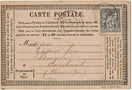 LCTN27B -  CPO JUILLET 1877 OBL. JANVIER 1877 - Cartes Précurseurs