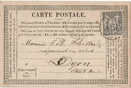 LCTN27B -  CPO N° 26 SEPTEMBRE 1876  OBL. PARIS 11/2/1877 - Precursor Cards