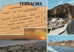 CARTOLINA  TERRACINA,LATINA,LAZIO,MARE,SOLE,ESTATE,VACANZA,ESTATE,SPIAGGIA,LUNGOMARE,BARCHE A VELA,VIAGGIATA 1986 - Latina