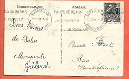 Flamme Salies De Béarn Sur Carte Postale De Salies - Marques D'entrées