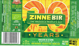 Etiquette Zinne Bir 20 Years The Brussels People's Ale, 33 Cl 5,8 % Alc. (Brasserie De La Senne) - Bière