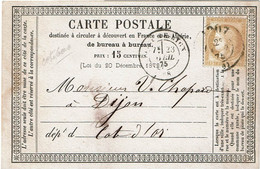LCTN27B -  CPO N° 10  OBL. LYON AVRIL 1875 - Cartes Précurseurs