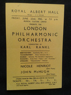 NICOLE HENRIOT PIANISTE PIANO KLAVIER PIANIST JOHN MCHUGH TENOR KARL RANKL CONDUCTOR DIRIGENT LPO CONCERT FLYER HANDBILL - Programme