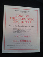 POUISHNOFF PIANISTE PIANO KLAVIER PIANIST BASIL CAMERON CONDUCTOR DIRIGENT LPO CONCERT FLYER HANDBILL - Programme