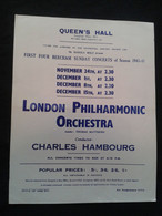 SMITH POUISHNOFF PIANIST PIANISTE KERSEY VIOLON VIOLIN CHARLES HAMBOURG CONDUCTOR DIRIGENT LPO CONCERT FLYER HANDBILL - Programme