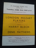 DENIS MATTHEWS PIANIST PIANISTE KLAVIER HARRY BLECH CONDUCTOR DIRIGENT LONDON MOZART PLAYERS CONCERT FLYER HANDBILL - Programme