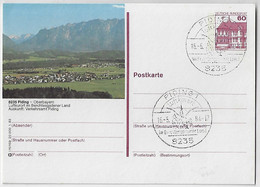 Germany 1984 Postal Stationery Card Stamp Castle Rheydt 60 Pfennig Piging Panorama Upper Bavaria Alps Mountain Range - Privé Postkaarten - Gebruikt