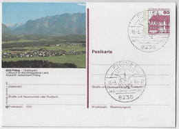 Germany 1984 Postal Stationery Card Stamp Castle Rheydt 60 Pfennig Piging Panorama Upper Bavaria Alps Mountain Range - Postales Privados - Usados