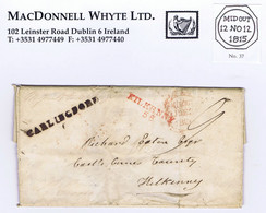 Ireland Louth Kilkenny 1820 Letter To Castlecomer With CARLINGFORD/60 Mileage, Octagonal MIDOUT, Missent - Prephilately