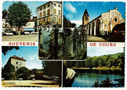 Souvenir De Cours, Multivues - Le Centre, L'église, Place Georges Valentin & Cité Gleywood, Le Barrage - Circulé 1974 - Cours-la-Ville