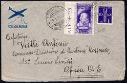 1936 29 GEN AEROGRAMMA DA TRIESTE PER LA 13° SEZIONE SANITA' IN AFRICA ORIENTALE CON BELLA AFFRANCATURA MISTA IMPERIALE - Storia Postale (Posta Aerea)