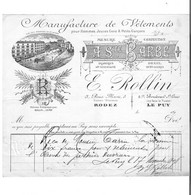 Reçu Illustré De La Manufacture De Vêtements E.Rollin "A La Sainte-Barbe" Rodez Et Le Puy En 1898 - Textile & Vestimentaire