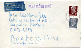 63347 - DDR - 1969 - 70Pfg Ulbricht MiF A LpBf HALLE -> BAGHDAD (Irak), Klappe Mgl - Storia Postale