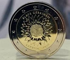 Latvia,Lettland Lettonia , SLAVA Ukraine 2 Euro Coin 2023 Year Sunflower - UNC - Letonia