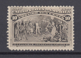 US 1893 Columbus Stamp 10c,Scott# 237,OG,MH ,VF, CV$100 - Nuovi