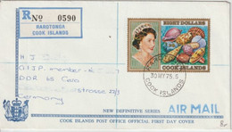 COOK - 1975 - ENVELOPPE RECOMMANDEE De RAROTONGA => DDR - COQUILLAGES - Islas Cook