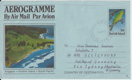 NORFOLK - 1982 - OISEAUX - LETTRE AEROGRAMME => GELTENDORF Via AUSTRALIE - Norfolk Island