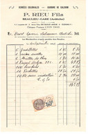 Facturette De Comptoir P.Rieu Fils Denrées Coloniales à La Gare De Beaulieu En Ardèche En 1932 - Food