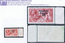Ireland 1925 Narrow Date Saorstat Ovpt On Seahorse 5s Rose-red Fresh Mint Marginal, Lightly Hinged - Nuevos