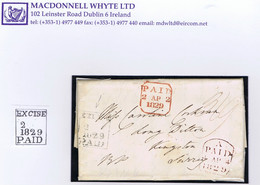 Ireland Departmental Official Mail 1829 Letter To Surrey With The Rare Boxed EXCISE/PAID/2 (AP) 1829 In Black - Préphilatélie