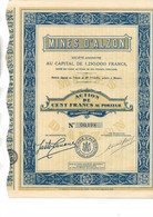 MINES D'ALZON  -BEZIERS   LOT DE 2- ACTION DE 100 FRS - ANNEE 1929 - Mijnen