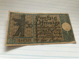 Banknote Notgeld Stadtkassenschein Berlin 9 Wilmersdorf 50 Pfennig 1920 - Imperial Debt Administration