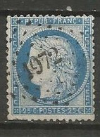 France - Type Cérès - N°60C - 25c. Bleu - Obl. PC Du GC 1972 LASCELLE (Cantal) - 1871-1875 Cérès