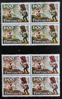 ERRO VARIEDADE  Portugal, 1970 - Vinho Do Porto  Mundifil 1088 2 Blocks Of 4 Colour Variation Error Cor Errada MNH Rare - Neufs