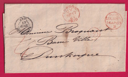 LETTRE DE LIVERPOOL ANGLETERRE VIA LONDON 1863 POUR DUNKERQUE NORD LETTRE COVER - ...-1840 Voorlopers