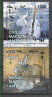 #2573 CHILE 2021 ANTARCTICA  MAP,SHIP,BIRD.VERTICAL PAIR YV 2171-2 MNH - Sonstige & Ohne Zuordnung